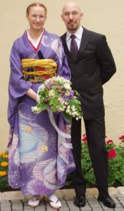 Furisode violett, Hochzeitsfoto